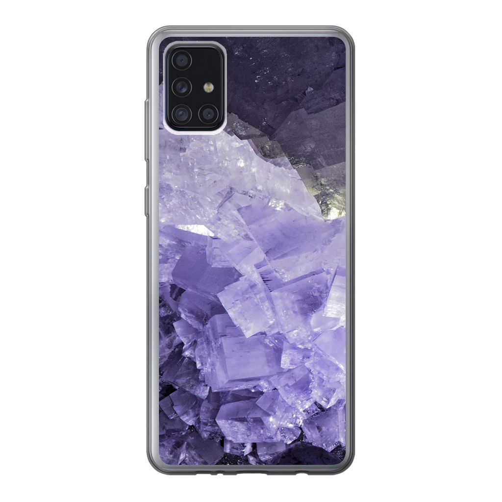 MuchoWow Handyhülle Schutzhülle Hülle für Samsung Galaxy A52 5G Naturstein - Lila - Kristalle Silikon Softcase Handy Hülle - Umschlag