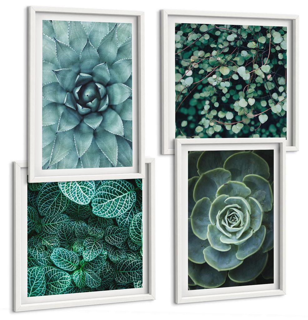 Bilder Set 4-teilig im weißen Rahmen – Wandbilder 4 Stück – gerahmte Poster für Wohnzimmer, Schlafzimmer und Flur – 50x50 cm - 40x60 cm ...