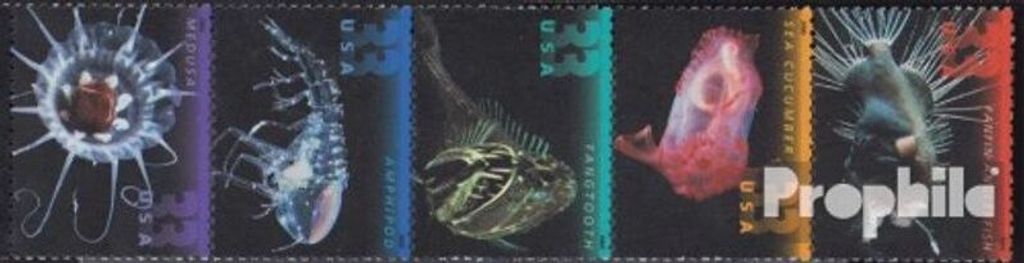 Briefmarken USA 2000 Mi 3379-3383 Fünferstreifen (kompl.Ausg.) postfrisch Tiere der Tiefsee