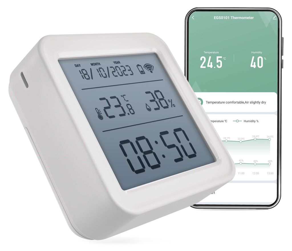 EMOS GoSmart - Smart Home Thermometer mit App - Zigbee - LED-Display, WiFi Uhr, °C/°F umschaltbar, inkl. Batterie - Google, Alexa kompatibel , EG...