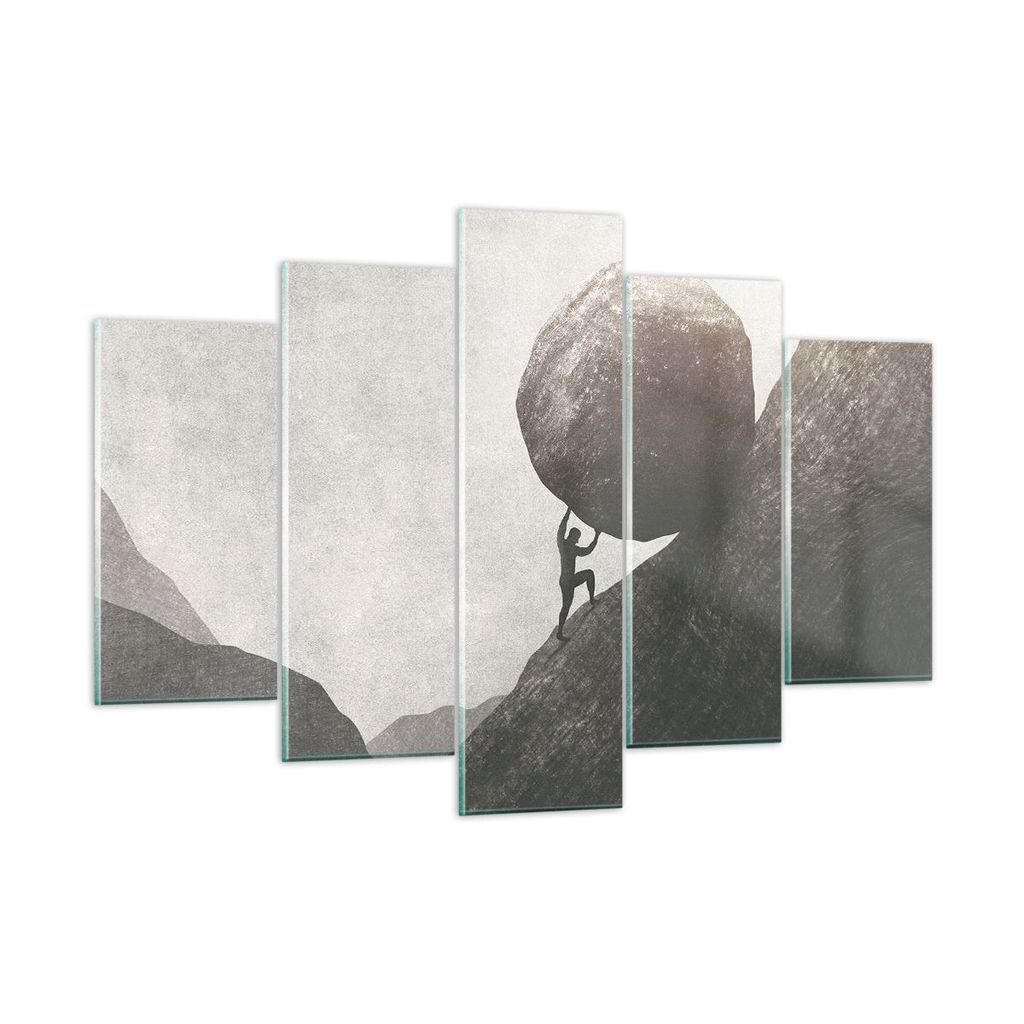 Bilder auf glas - 5 Teile - Sisyphus Arbeit Stein - 150x100cm - Glasbilder - Wandbilder - Bilder - zum Aufhängen bereit - Wanddekoration aus Glas ...