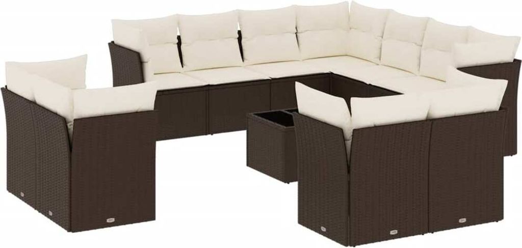 vidaXL 12-tlg. Garten-Sofagarnitur mit Kissen Braun Poly Rattan