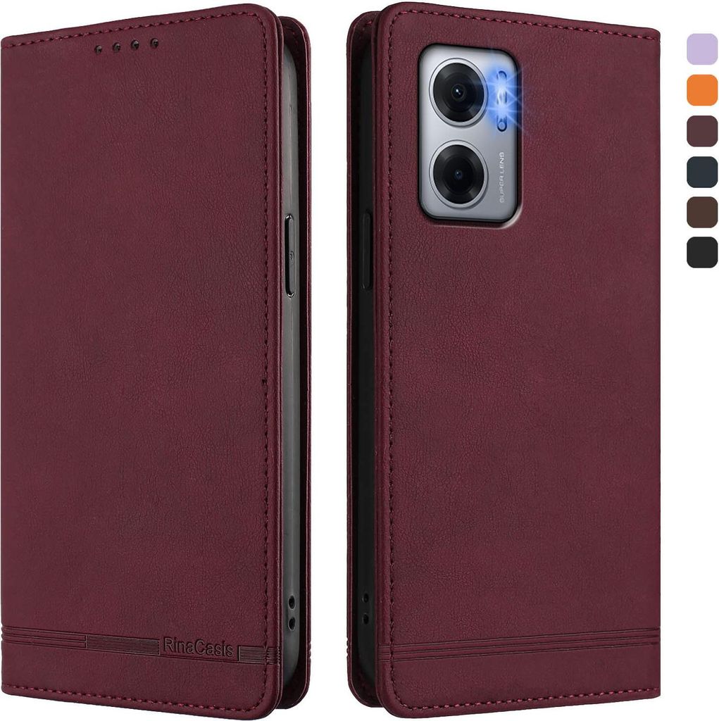 Hülle für Xiaomi Poco M5/M4 5G/Redmi 10 5G, Retro Kunstleder Ständer Klapphülle mit Kartenfächer und Magnetische Rot
