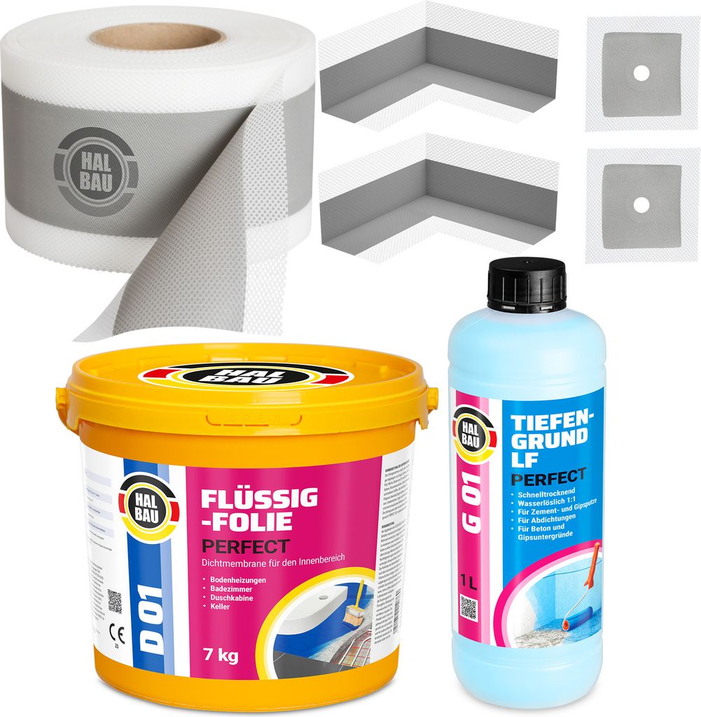 Dichtset Flüssigfolie Dichtband 10m Dichtecken Dichtmanschetten Tiefengrund H17
