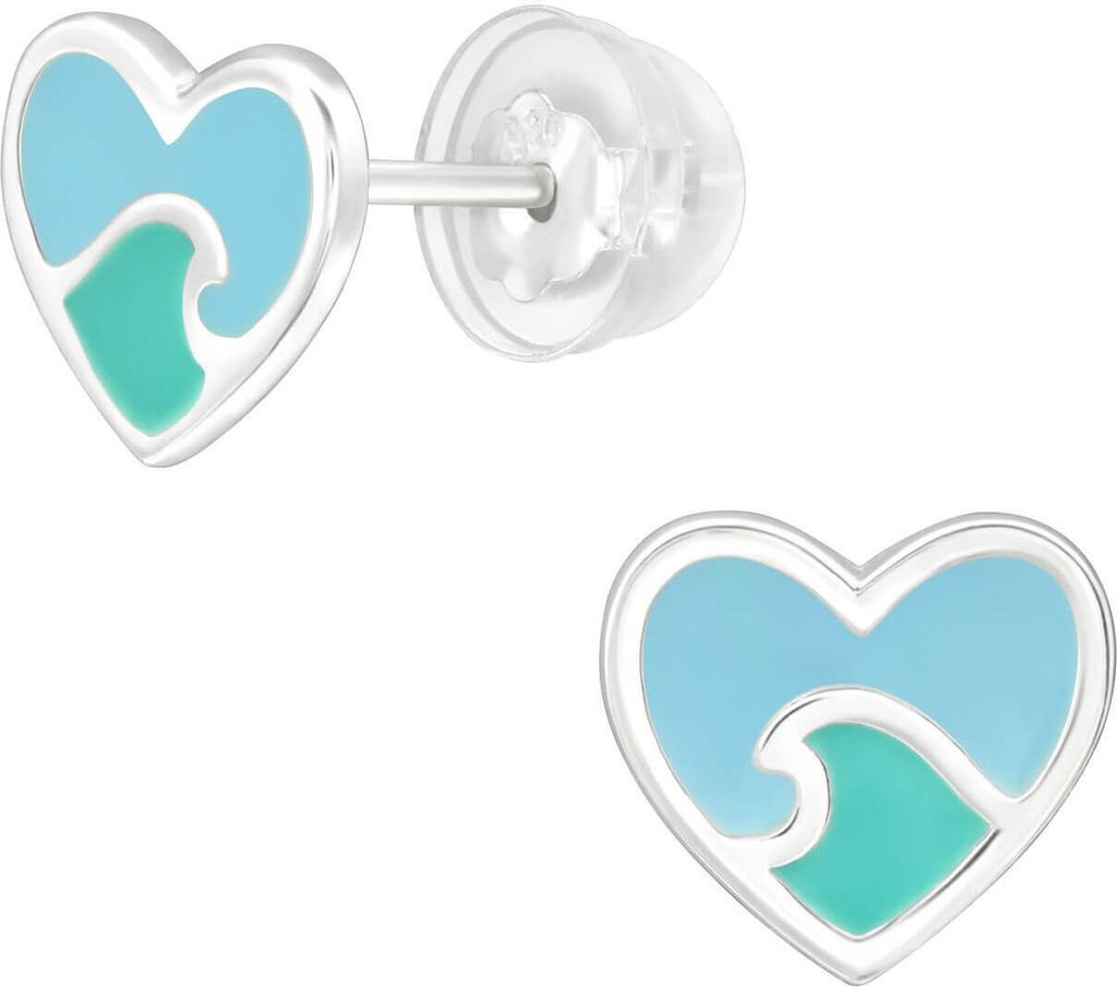 Kinder Ohrringe Ohrstecker 925 Sterling Silber mit Wellenherz