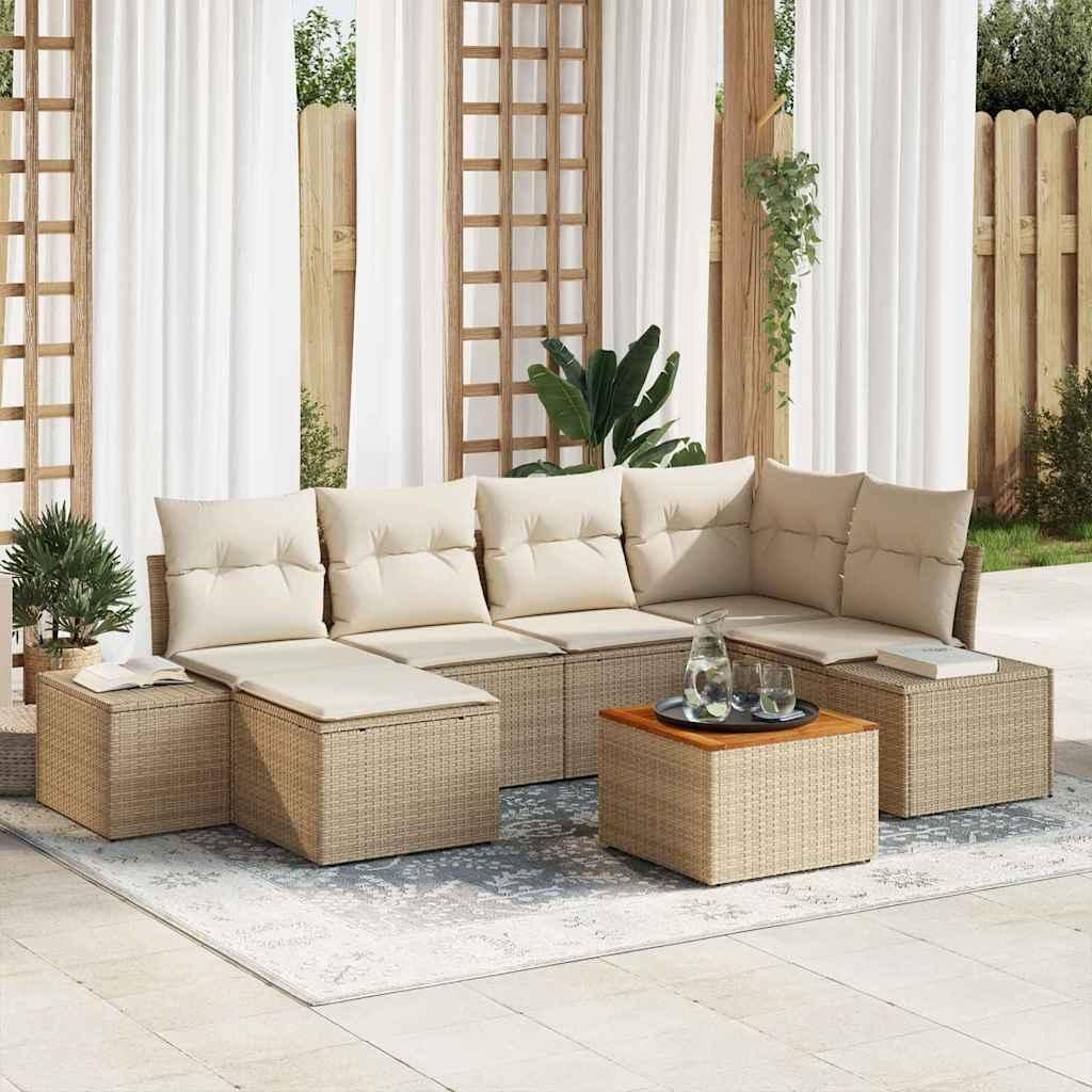 Maison Exclusive - Garten-Sofa-Set 7 pcs Beige und Weiß