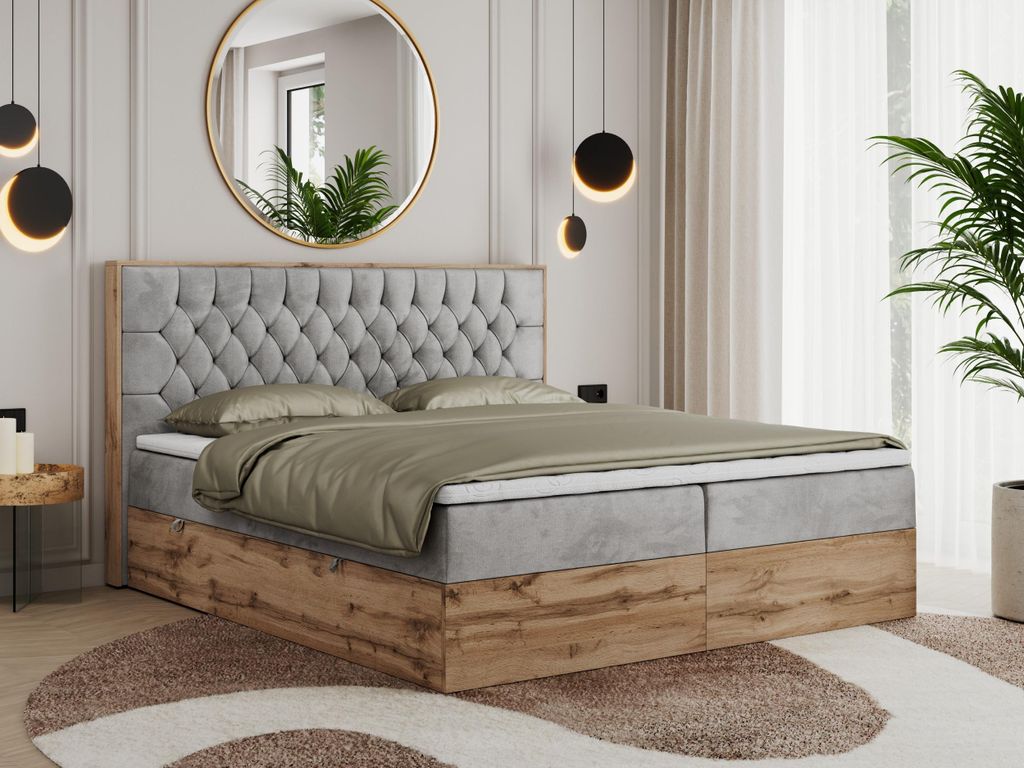 Boxspring s dřevěným dekorem a prošívaným čelem AMORE s Obrázek produktu 