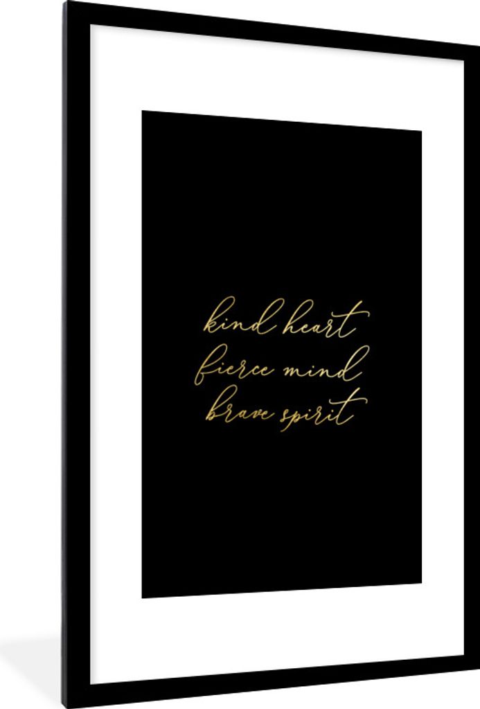 MuchoWow Gerahmtes Poster Zitat - Herz - Schwarz und Gold 60x90 cm - Poster mit Schwarzem Bilderrahmen Wandposter Rahmen Foto Bilder - Dekoration...