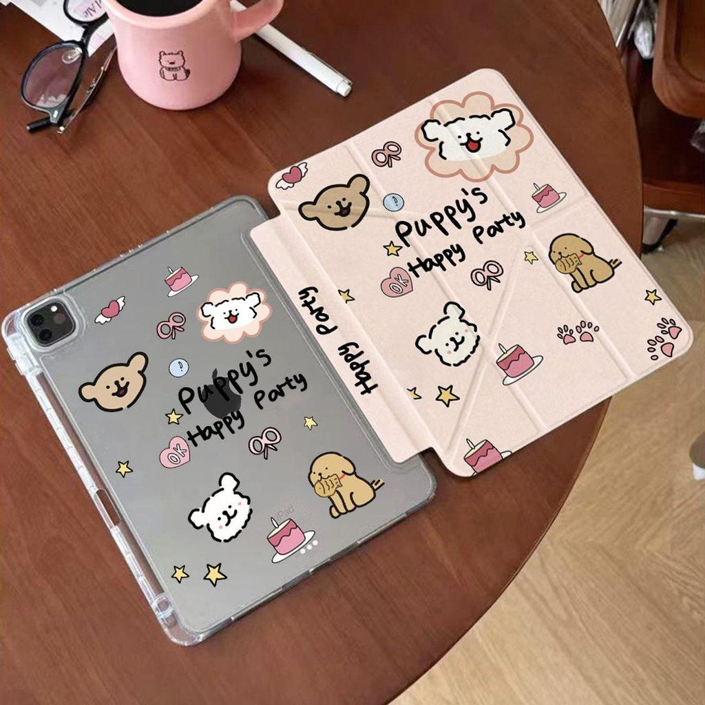 Tablet Hülle für iPad 11 A16 2025 Case Cover Tasche Stifthalter Y-Faltbar Rosa Welpe