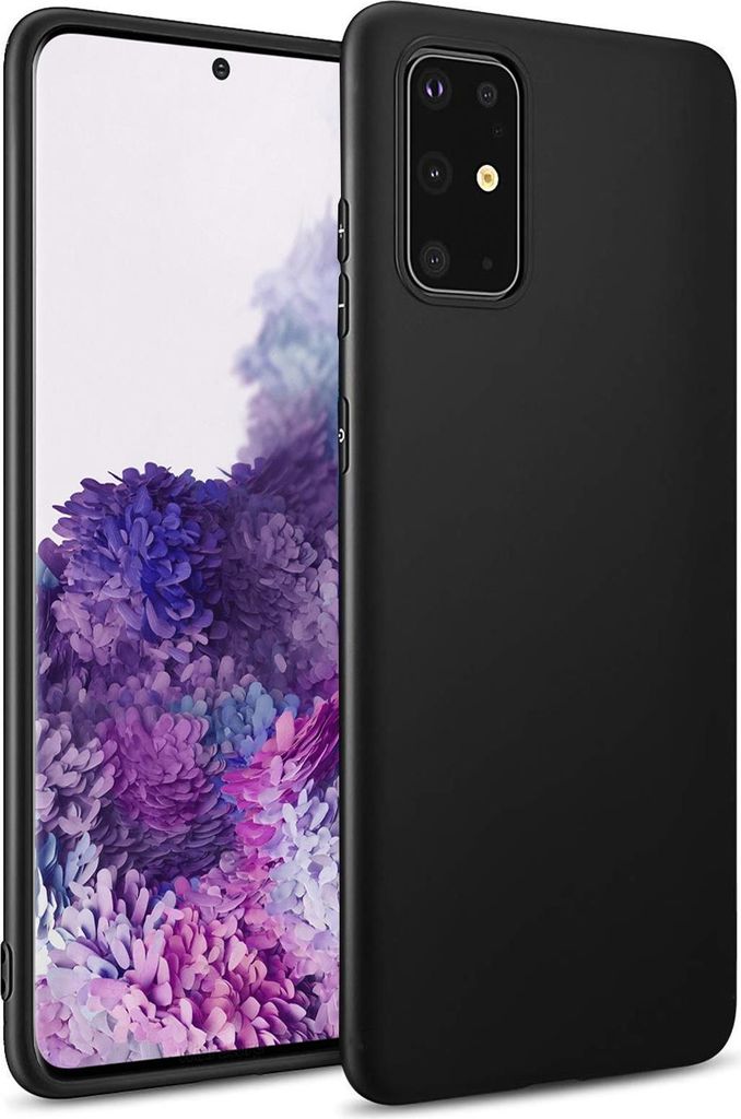 A black phone case is shown on a white background, with a portion of a phone screen visible.