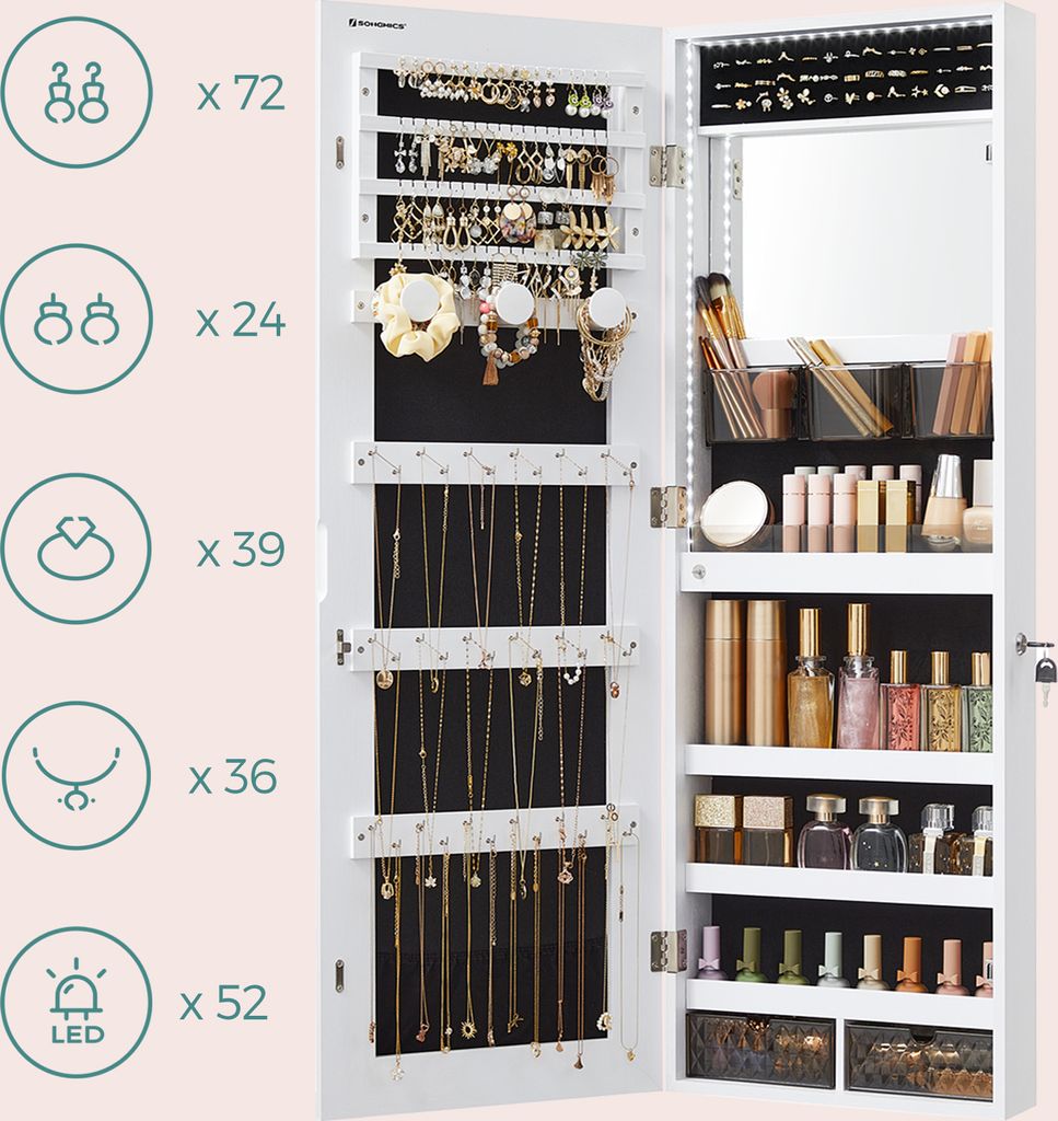 SONGMICS Schmuckschrank Spiegelschrank mit LED-Beleuchtung, Produktbild 4