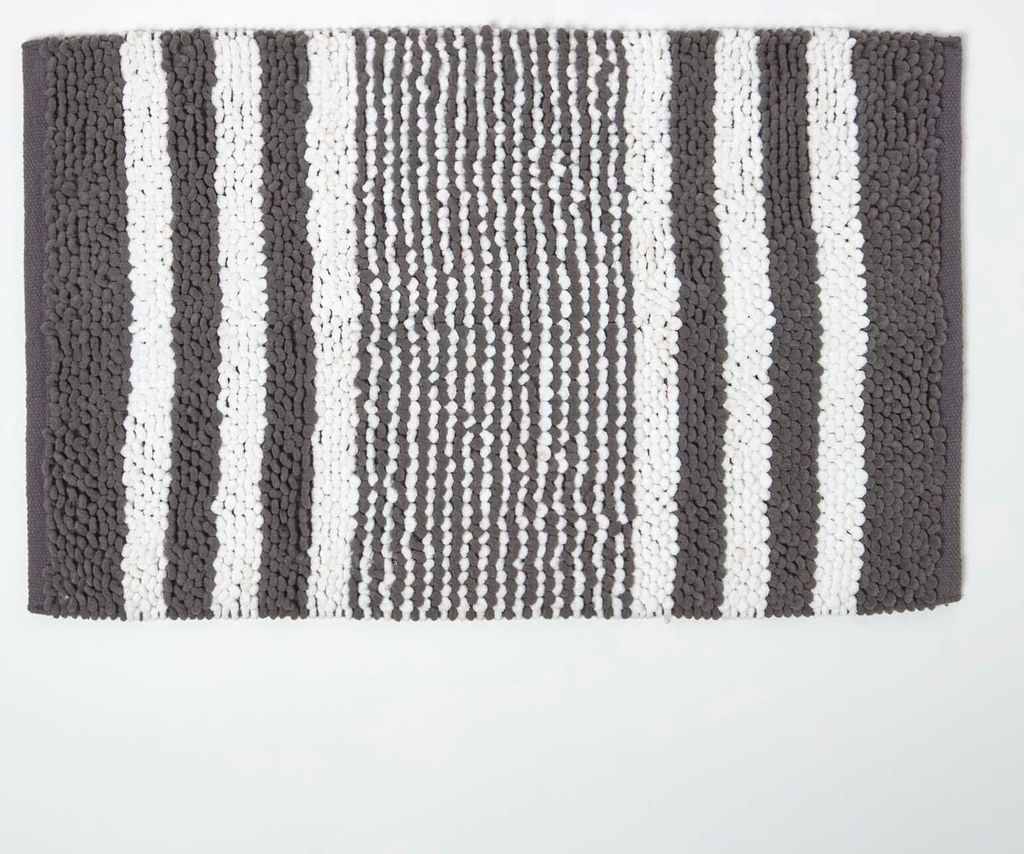 Chenille Badematte anthrazit-weiß gestreift aus 100 % Produktbild 
