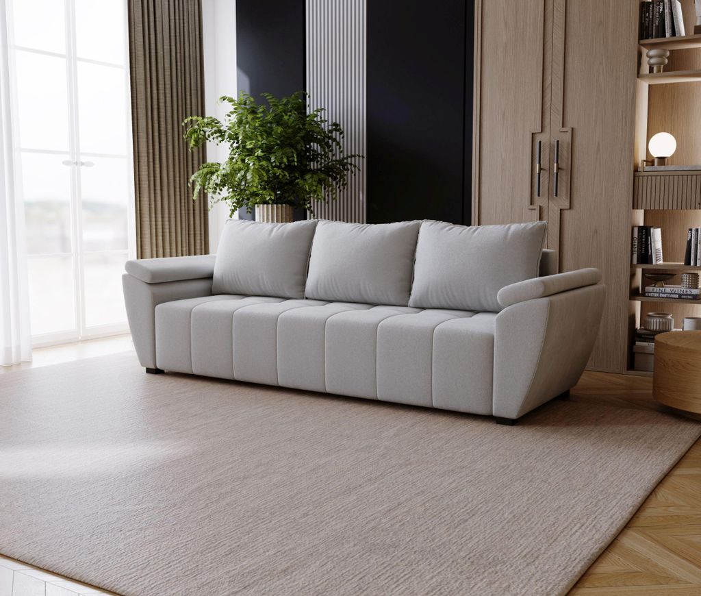 BEDANTE SOFA ZEUS mit Schlaffunktion MONOLITH 84 Hellgrau mit Stauraum Bettkasten Wohnzimmersofa Couch Sofa Bettsofa Bettkasten Bettcouch