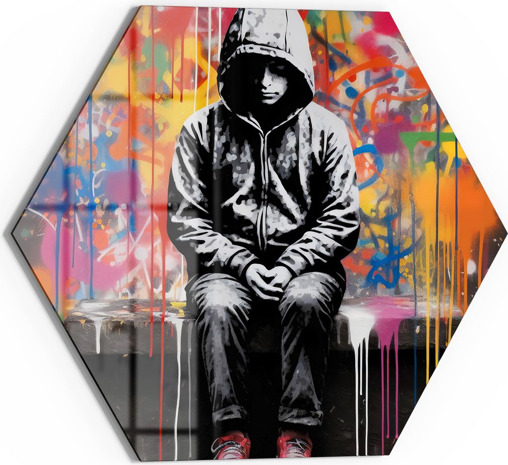 DEQOART Magnettafel Glas 40x35 cm 6-eckig 'Farbige Adoleszenz' beschreibbar Whiteboard Küche