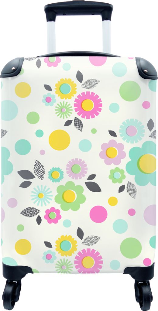 MuchoWow MuchoWow Koffer Handgepäck Trolley Rollkoffer Kleine Reisekoffer mit 4 Rollen - Muster - Blumen - Blätter - Cabin Size < 55x40x23 cm...