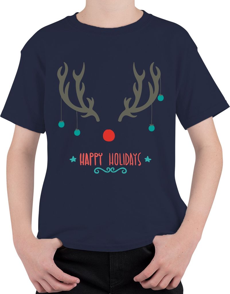 Happy Holiday Rudolph rote Nase - Weihnachten Weihnachtsgeschenk Christmas Uni Kinder T-Shirt, Navy, 128