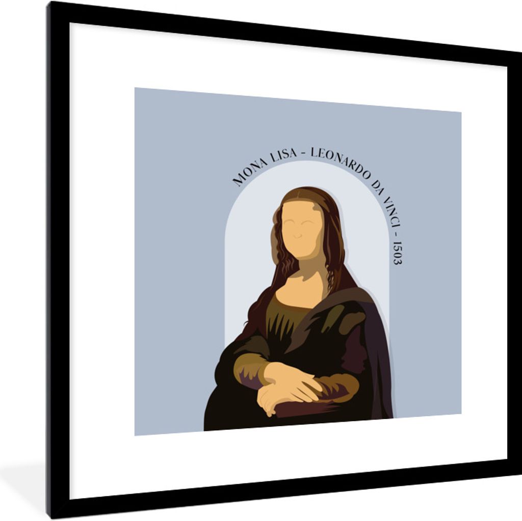 MuchoWow Gerahmtes Poster Mona Lisa - Blau - Vintage - Alte Meister 40x40 cm - Poster mit Schwarzem Bilderrahmen Wandposter Rahmen Foto Bilder - ...