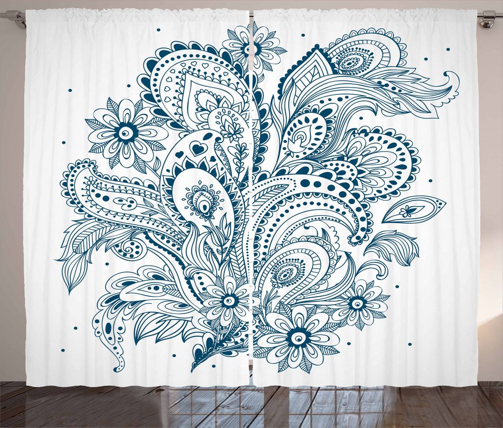 ABAKUHAUS Henna Rustikaler Gardine, Aufwändige Blumenblatt-Arrangement, Schlafzimmer Kräuselband Vorhang mit Schlaufen und Haken, 280 x 245 cm, D...