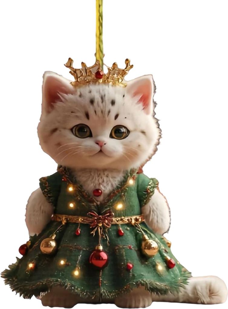 Niedlicher Katzen-Weihnachtsbaumschmuck aus Acryl, 2D-flacher Cartoon-Katzenanhänger zum Aufhängen für die Weihnachtsdekoration zu Hause.