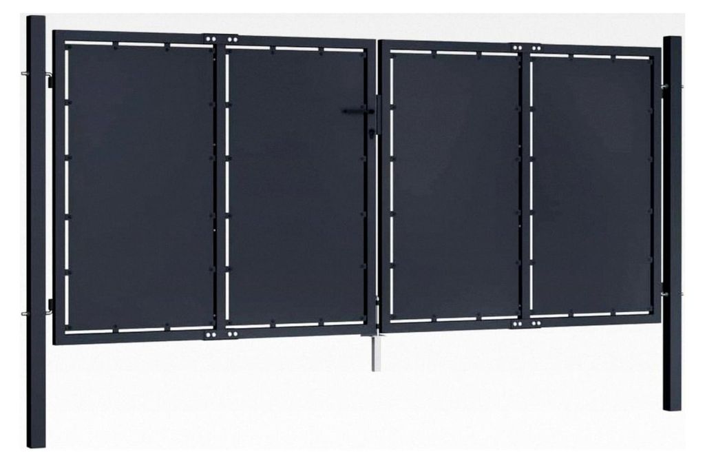 Gartentor Doppeltor Metall Gartentür Doppelflügeltor Zauntür Gartenzaun Pforte Hoftor Einfahrtstor Stahl 300 x 125 cm Anthrazit