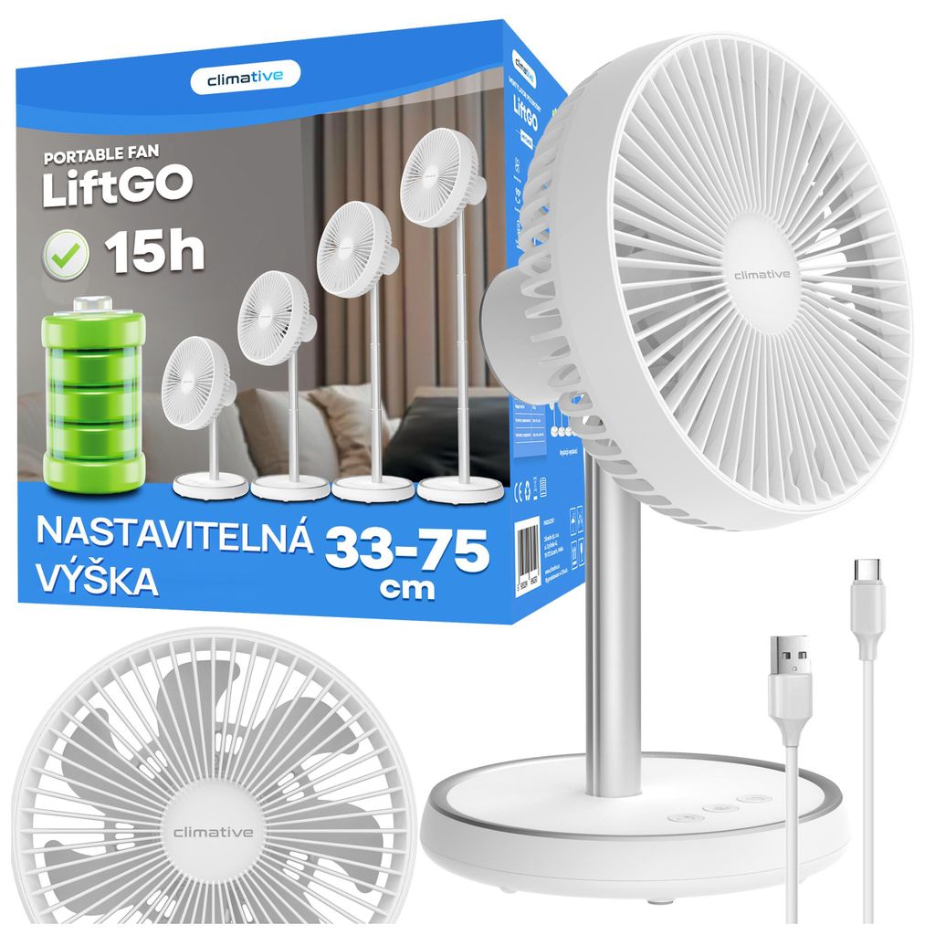 Stojanový USB ventilátor Climative LiftGo, bezdrátový, Obrázek produktu 
