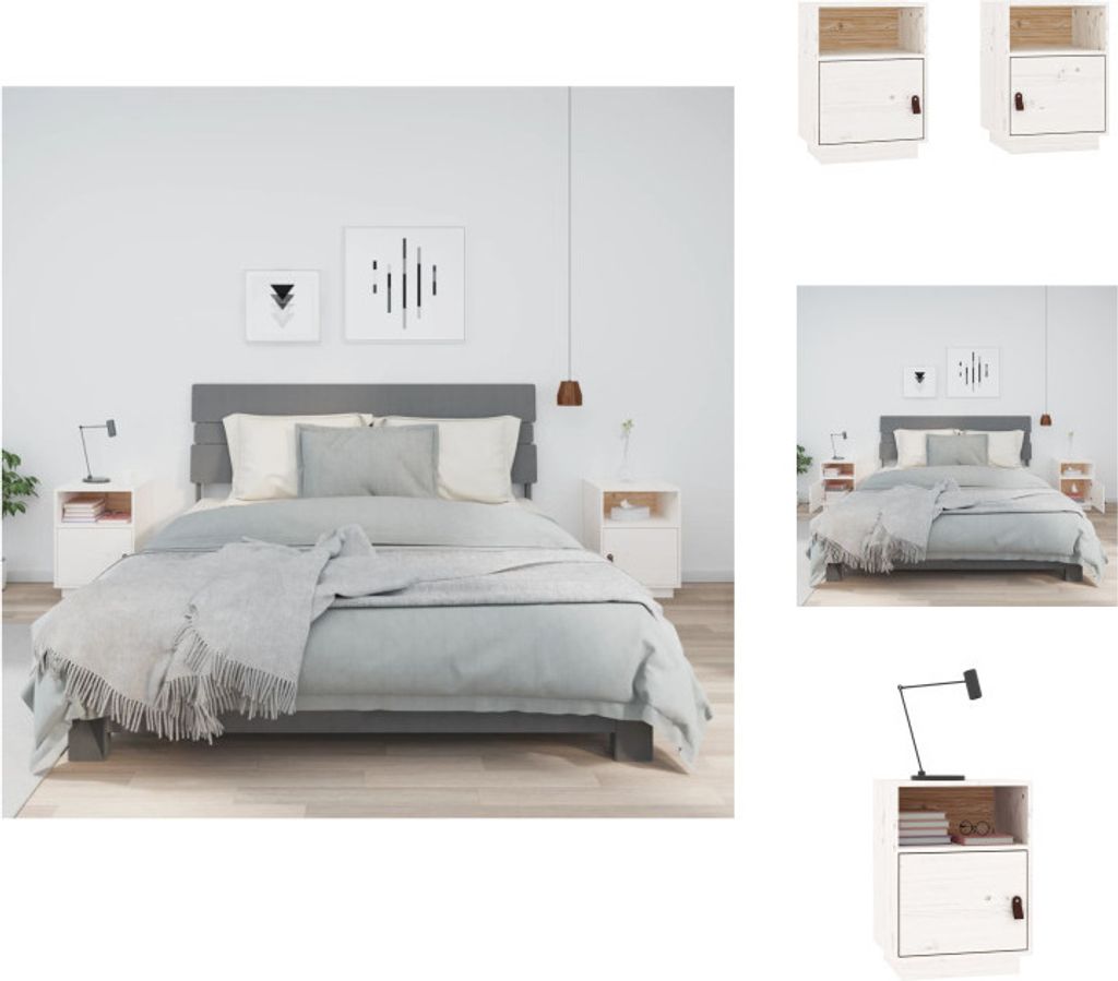 vidaXL Nachttische 2 Stk. Weiß 40x34x55 cm Massivholz Kiefer - Nachttische