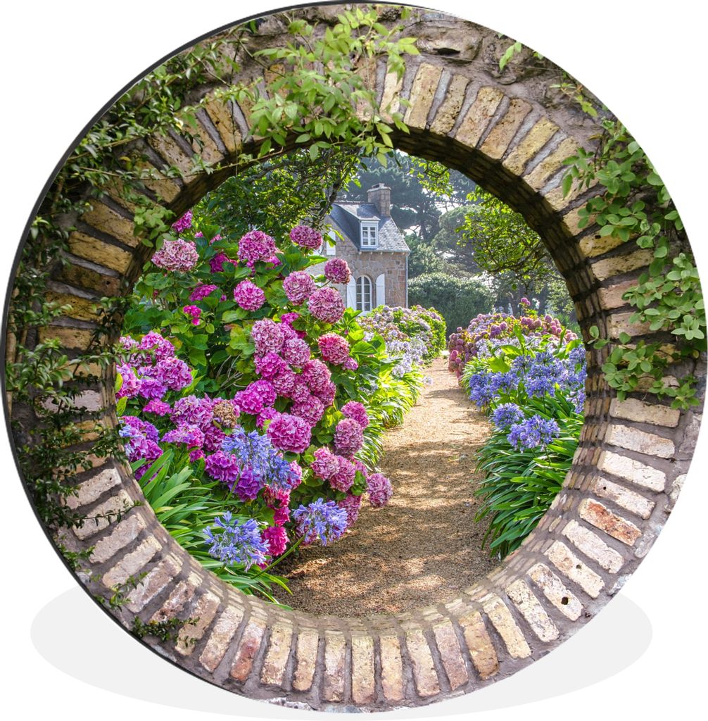 MuchoWow Aluminium Wandkreis Transparent - Blumen - Hortensie - Sommer Ø 60 cm Wanddeko Modern Wohnzimmer - Wand Kreis - Wandbild - Schlafzimmer...