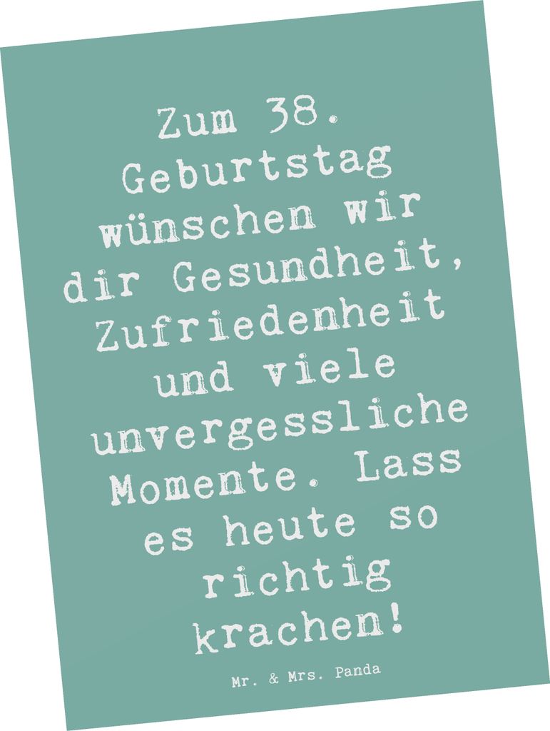 Mr. & Mrs. Panda Postkarte Spruch 38. Geburtstag Feiern - Meeresbrise - Geschenk, Zufriedenheit, neues Lebensjahr, unvergessliche Momente, Gesundhe...