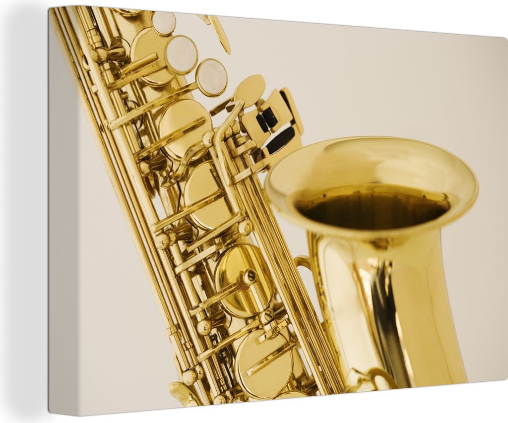 OneMillionCanvasses - Leinwandbilder - 140x90 cm, Nahaufnahme eines goldenen Saxophons, Wandbilder Kunstdruck Wanddekoration