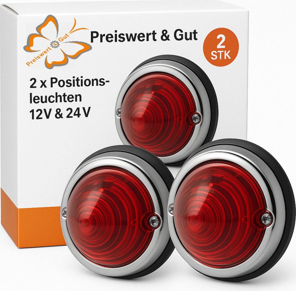 2x Positionsleuchten Anhänger Rot Ø70mm – für links und rechts Begrenzungsleuchte Umrissleuchten Begrenzungsleuchten 12V