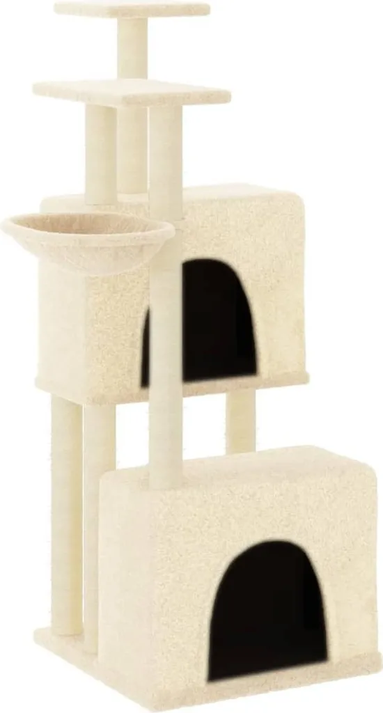 Graffiatoio con tiragraffi in sisal crema 122 cm