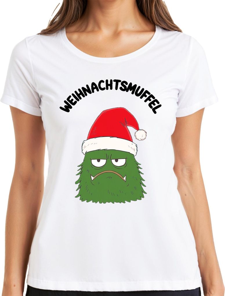 WEIHNACHTSMUFFEL Weihnachtsmonster Nikolausmütze sarkastisch Damen T-Shirt, Weiß, S