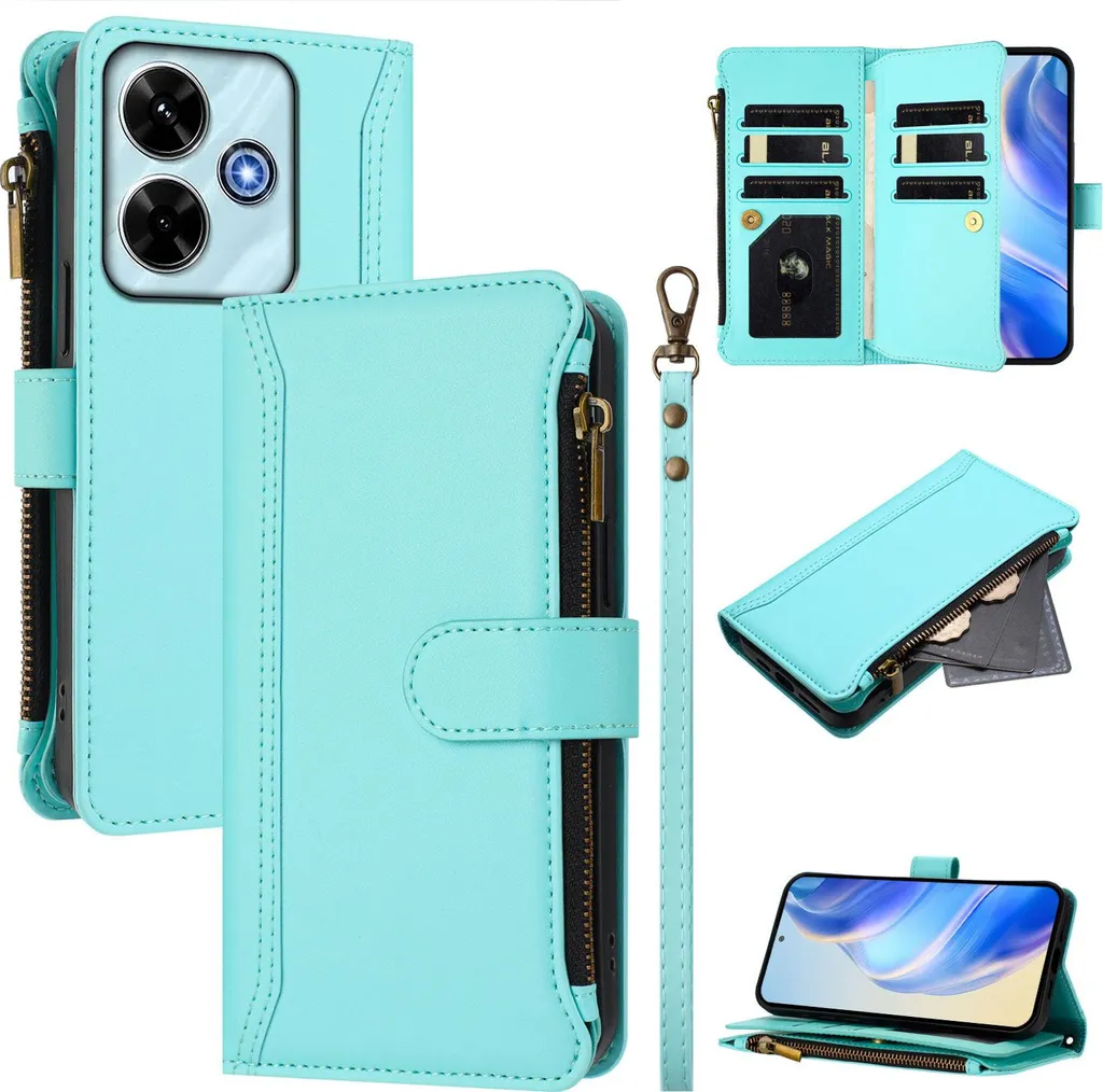 Cover Verde Menta per Redmi 13 e Poco M6 4G con Zip e Slot Carte