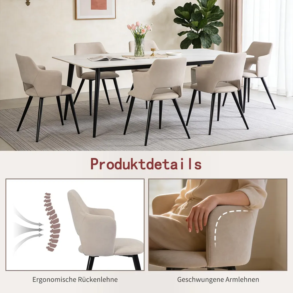 Fauteuil de Table Lot de 2 Chaises Design Beige pour Salon et Bureau Chic