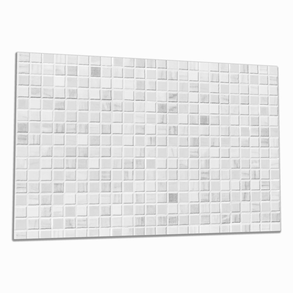 Wallario Herdabdeckplatte aus Glas, Größe 80 x 52 cm 1-teilig, Motiv Fliesen im Bad weiß-grau