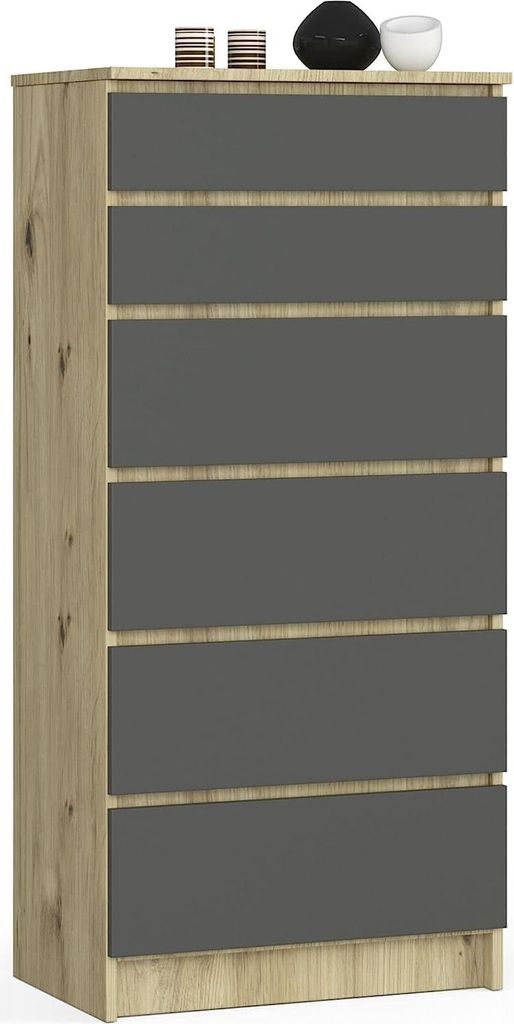 Happy Babies Kommode K60 mit 6 Schubladen | für das Wohnzimmer Schlafzimmer Schrank Büro Arbeitszimmer | Modernes Funktionales Design | B60 x H13...