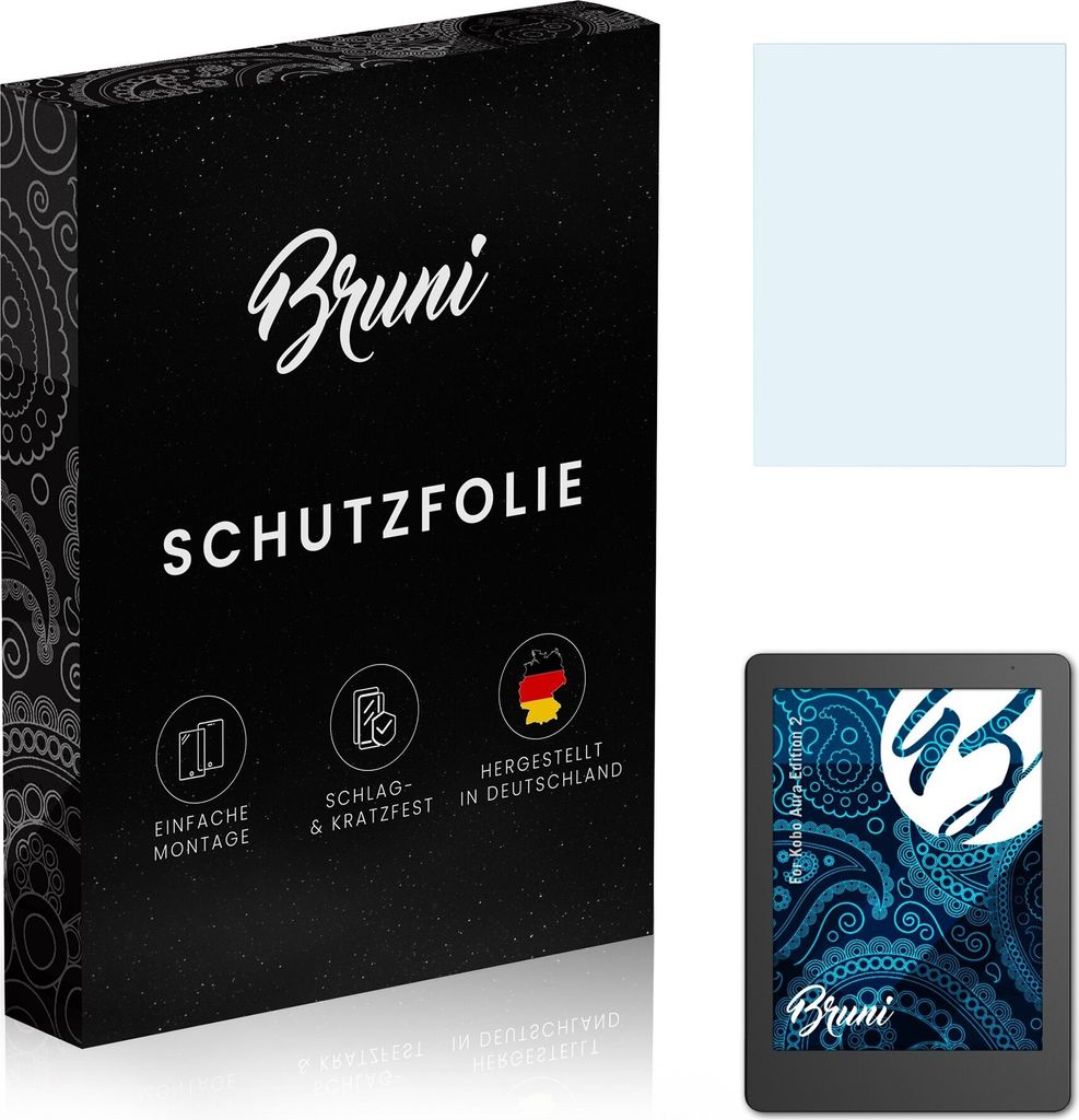Bruni Basics-Clear 2x Schutzfolie kompatibel mit Kobo Aura Edition 2 Folie
