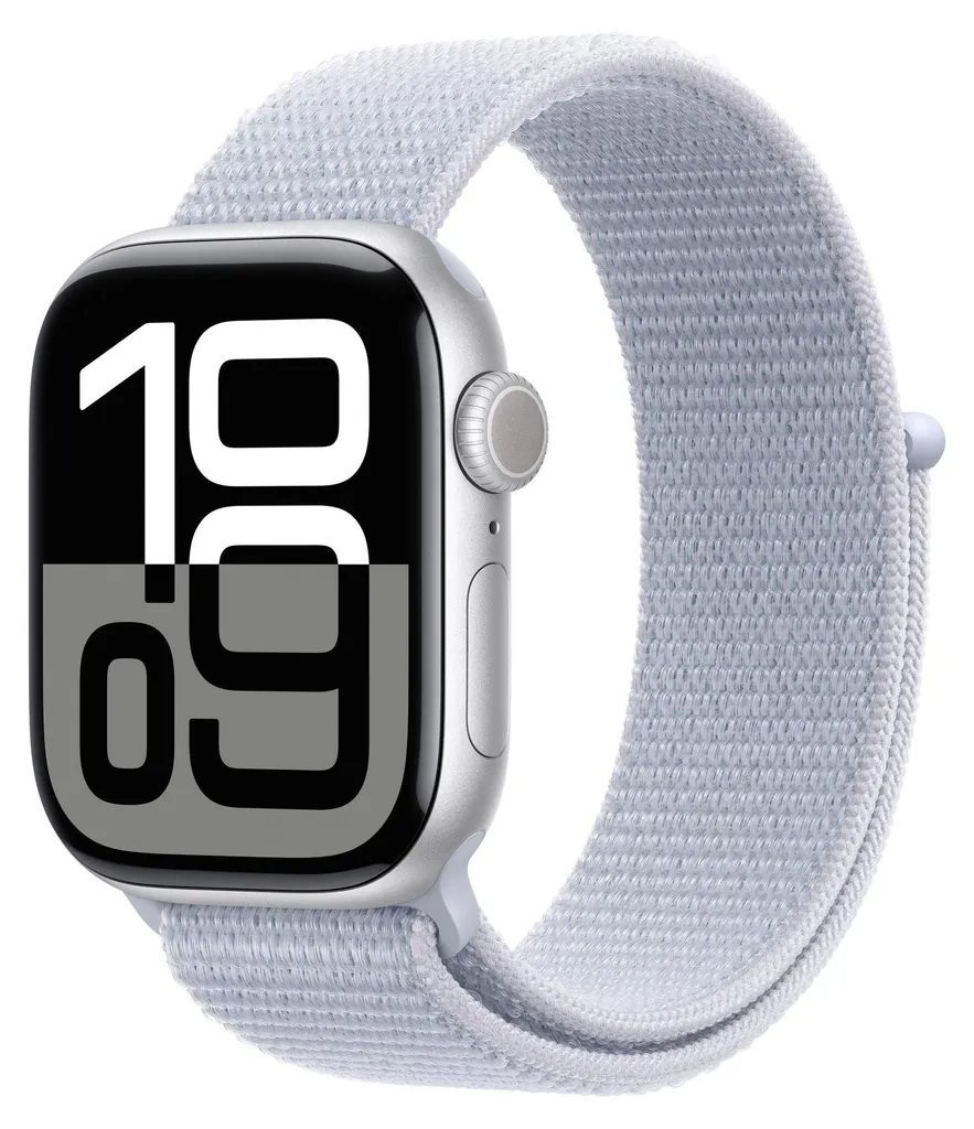 Apple Watch Series 10 GPS 42mm Aluminium Argent et Sport Loop Bleu Cloud