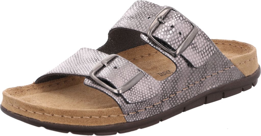 Rohde Damen Pantolette gemusterter Zweiriemer mit Schnalle Rodigo-D 5872, Größe:40 EU, Farbe:Grau