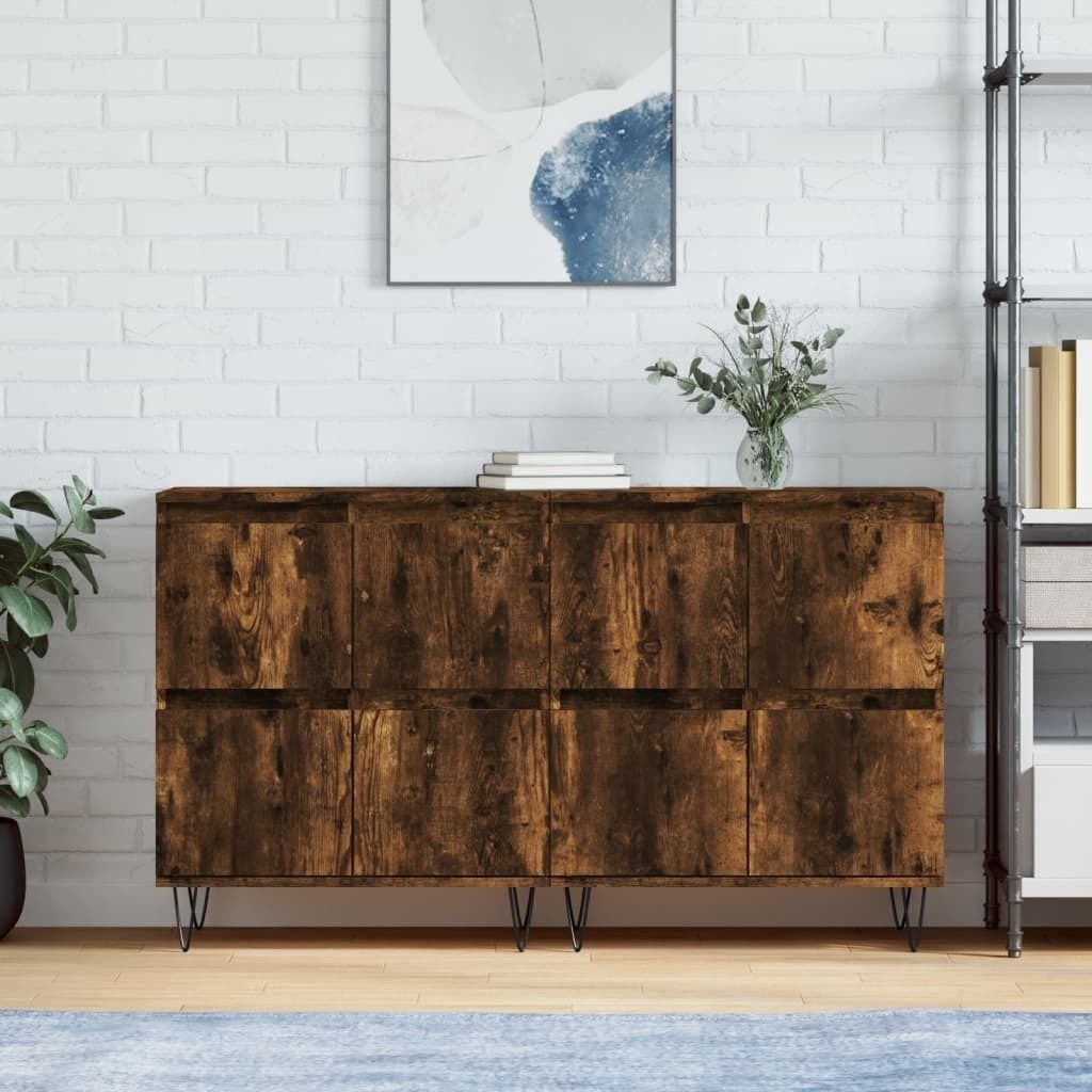 "Rabatt" Mehrzweckschrank/Vitrine/Sideboards 2 Stk. - Modernes Design - Räuchereiche Holzwerkstoff - Kommoden CC8243
