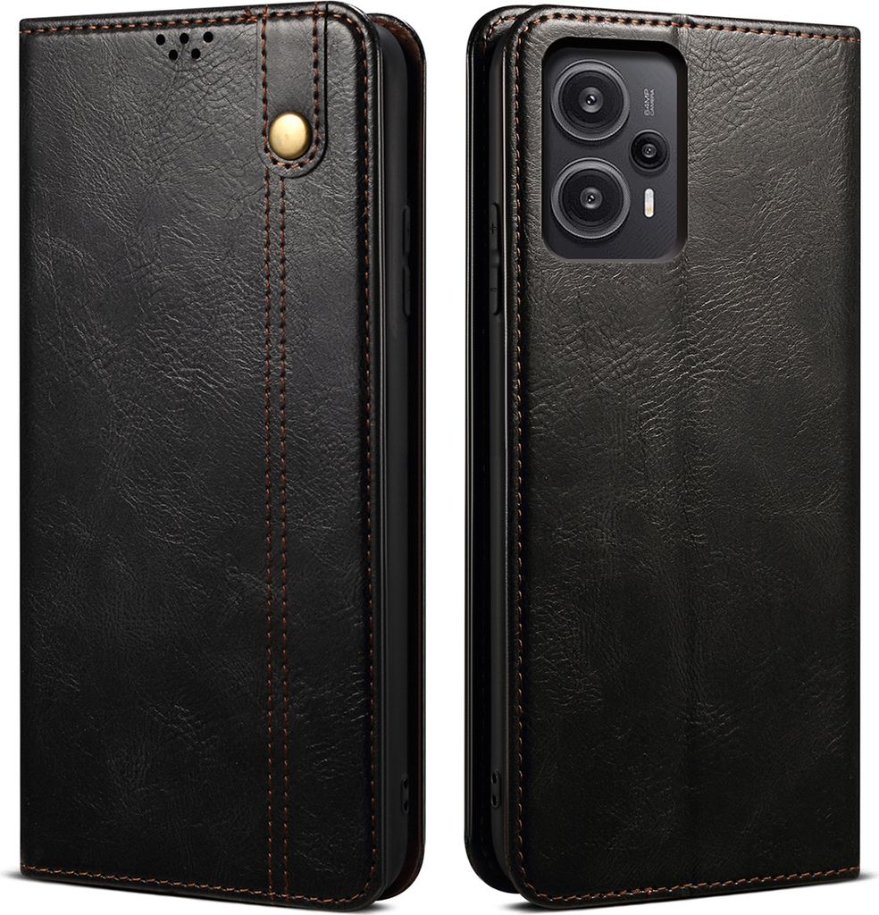 Xiaomi Poco F5 Hülle, Leder Flip Brieftasche Schutzhülle mit Standfunktion für Xiaomi Poco F5 / Redmi Note 12 Turbo Schwarz