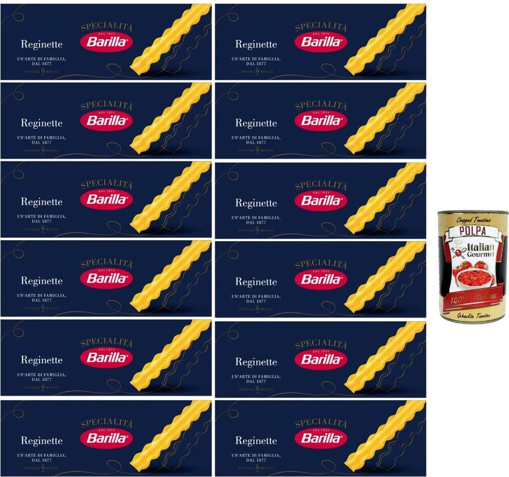 Barilla Reginette Specialità 12×500 g – italienische gewellte Bandnudeln aus 100% Hartweizengrieß, bronzeraue Oberfläche, al dente in 9 Min, ...