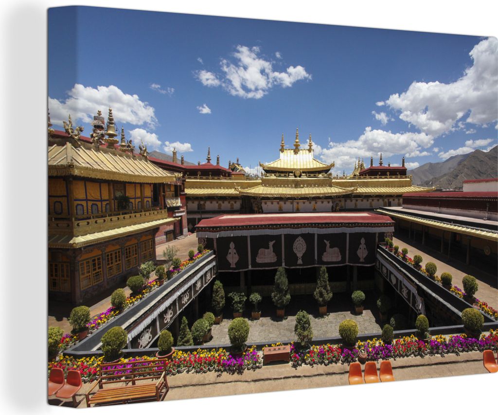 OneMillionCanvasses - Leinwandbilder - 140x90 cm, Blick über den Innenhof des Jokhang Tibet China, Wandbilder Kunstdruck Wanddekoration - Foto a...