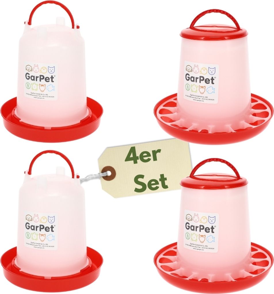 4 Stück Hühnertränke & Futterautomaten für Geflügel Futterspender Futtertrog Hühner Zubehör Geflügeltränke Wasserspender Gr. 3