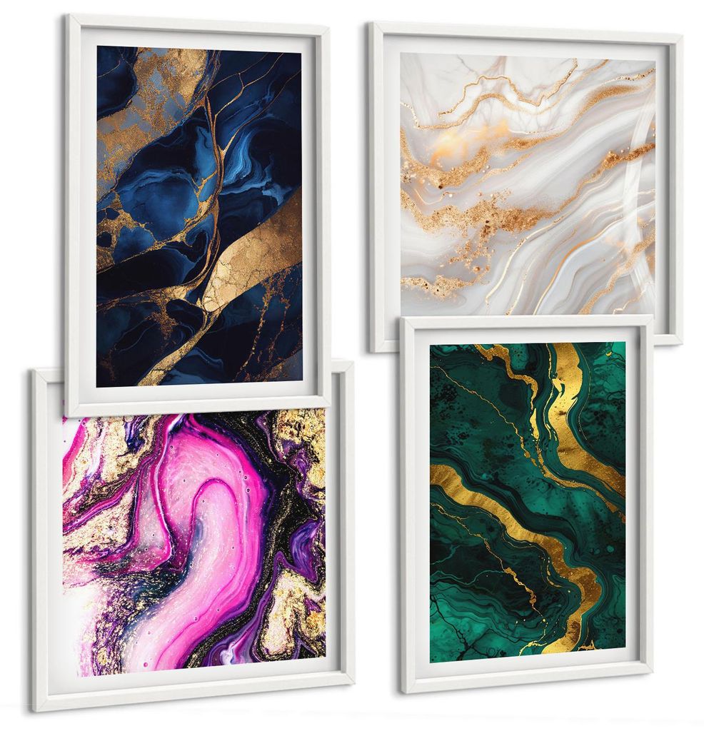 Bilder Set 4-teilig im weißen Rahmen – Wandbilder 4 Stück – gerahmte Poster für Wohnzimmer, Schlafzimmer und Flur – 50x50 cm - 40x60 cm ...