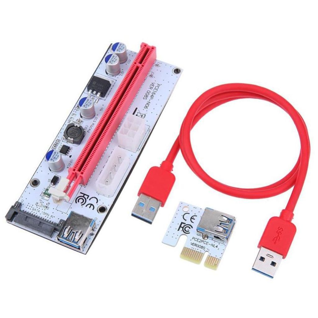 N32C PCIe 1x auf 16x Riser Karte USB 3.0 – GPU Mining Extender Adapter Kabel 60cm mit 6PIN Stromanschluss