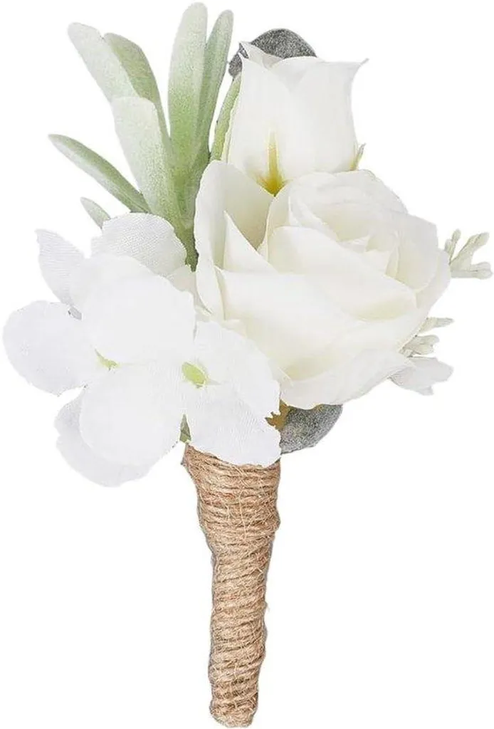 Boutonnière de mariage roses blanches pour témoin et marié à clip