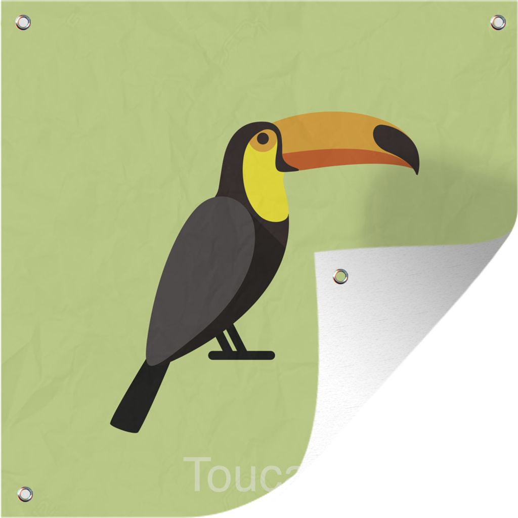 MuchoWow 100x100 cm Outdoor-Poster Gartendeko Sichtschutz Garten Poster für den Garten Eine Illustration eines Tukans auf einem hellgrünen Hin...