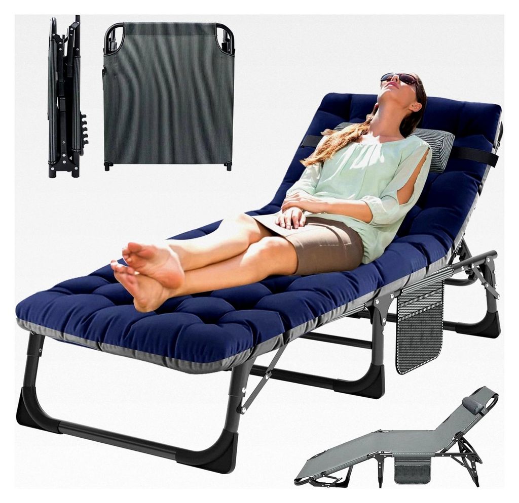 Klappbett mit 5 Positionen - Klappbarer Loungesessel für Camping und Reisen (Blau)