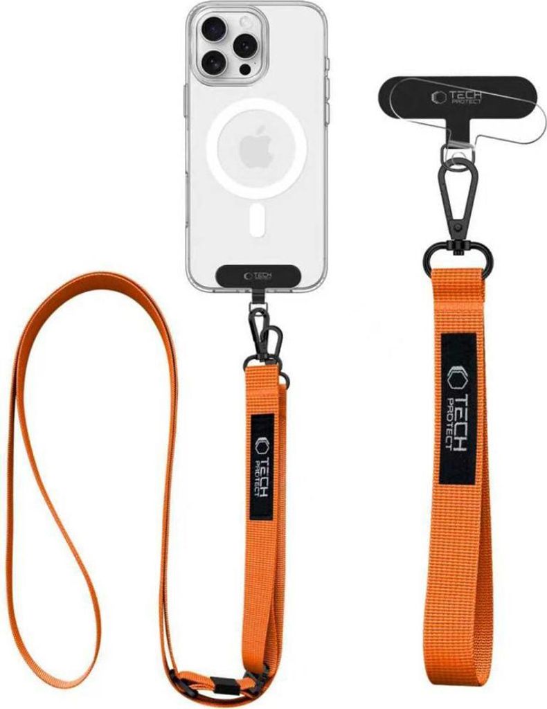 Handy-Lanyard fürs Handgelenk / den Arm, Tech-Protect C6S Rope Wrist Strap, Schwarz-Orange